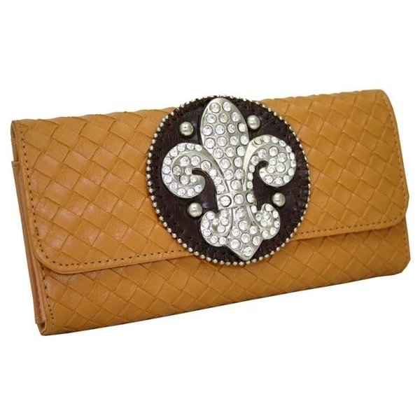 Gold Rush Gold Rush W123-CAM Women Wooven Rhinestone Fleur De Lis Wallet - Camel W123-CAM